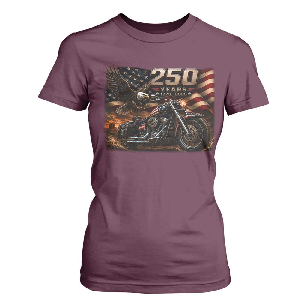 Retro Biker USA 250th Anniversary T Shirt For Women American Flag Motorcycle Eagle Independence Day