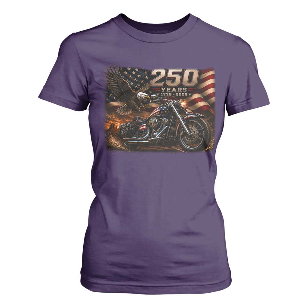 Retro Biker USA 250th Anniversary T Shirt For Women American Flag Motorcycle Eagle Independence Day