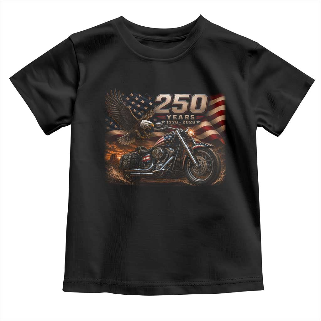 Retro Biker USA 250th Anniversary Toddler T Shirt American Flag Motorcycle Eagle Independence Day