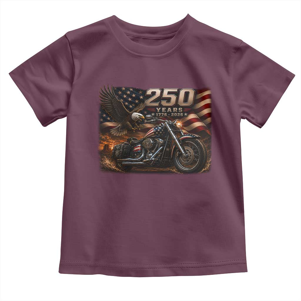 Retro Biker USA 250th Anniversary Toddler T Shirt American Flag Motorcycle Eagle Independence Day