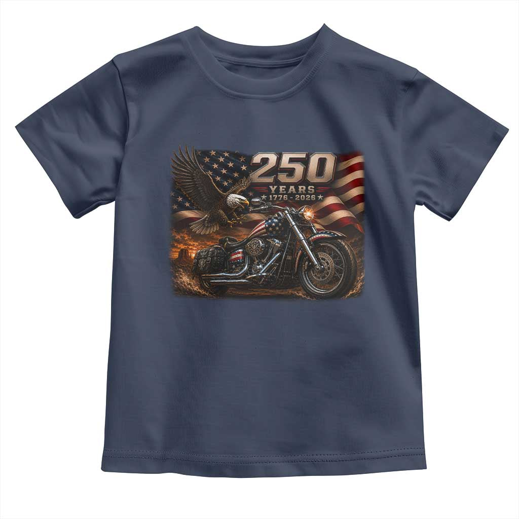 Retro Biker USA 250th Anniversary Toddler T Shirt American Flag Motorcycle Eagle Independence Day