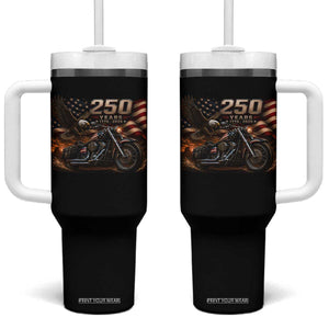 Retro Biker USA 250th Anniversary Tumbler With Handle American Flag Motorcycle Eagle Independence Day