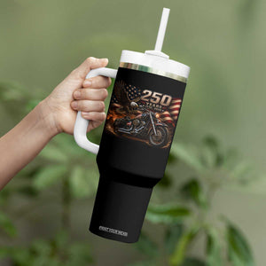 Retro Biker USA 250th Anniversary Tumbler With Handle American Flag Motorcycle Eagle Independence Day