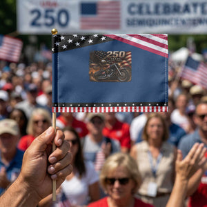 Retro Biker USA 250th Anniversary Patriotic Handheld Flag American Flag Motorcycle Eagle Independence Day