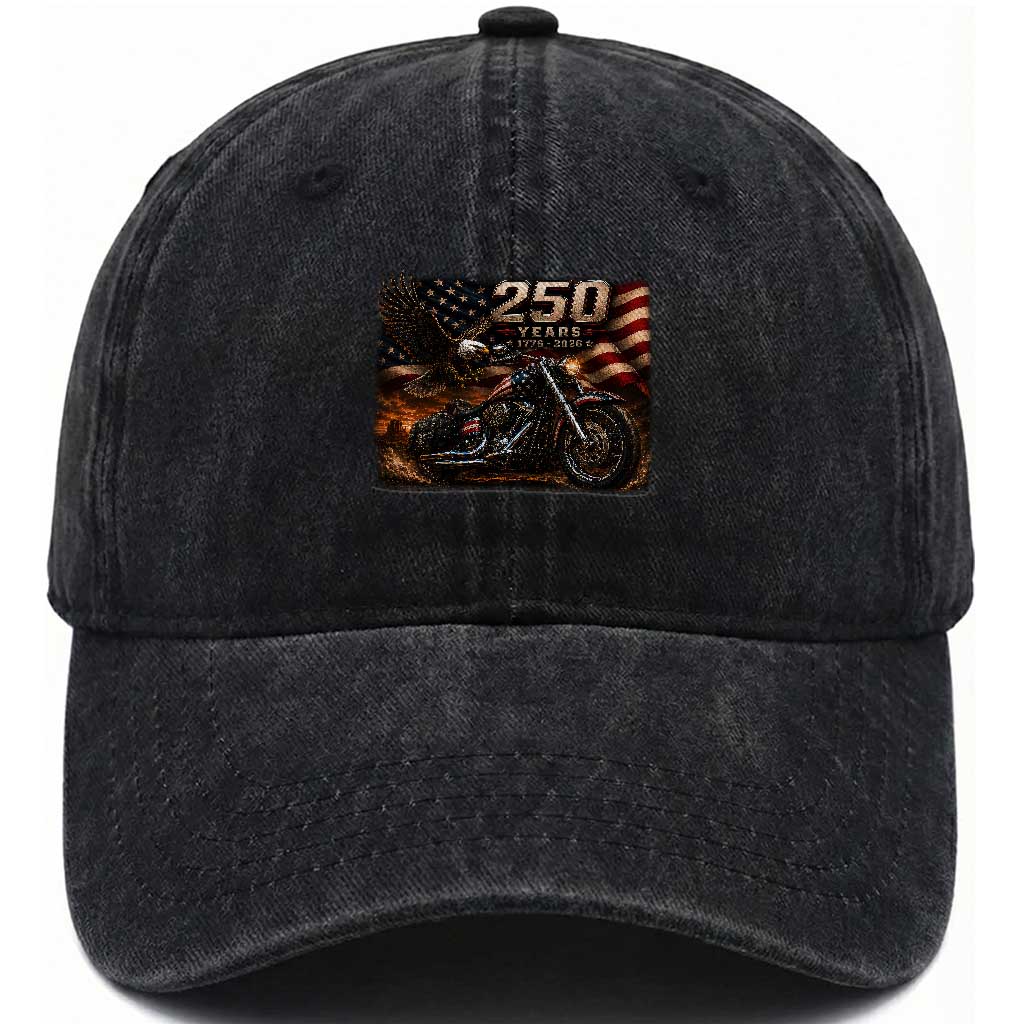 Retro Biker USA 250th Anniversary Washed Cotton Baseball Cap American Flag Motorcycle Eagle Independence Day TS10 Print Your Wear