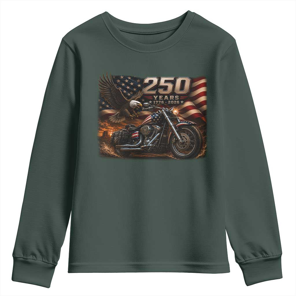 Retro Biker USA 250th Anniversary Youth Sweatshirt American Flag Motorcycle Eagle Independence Day