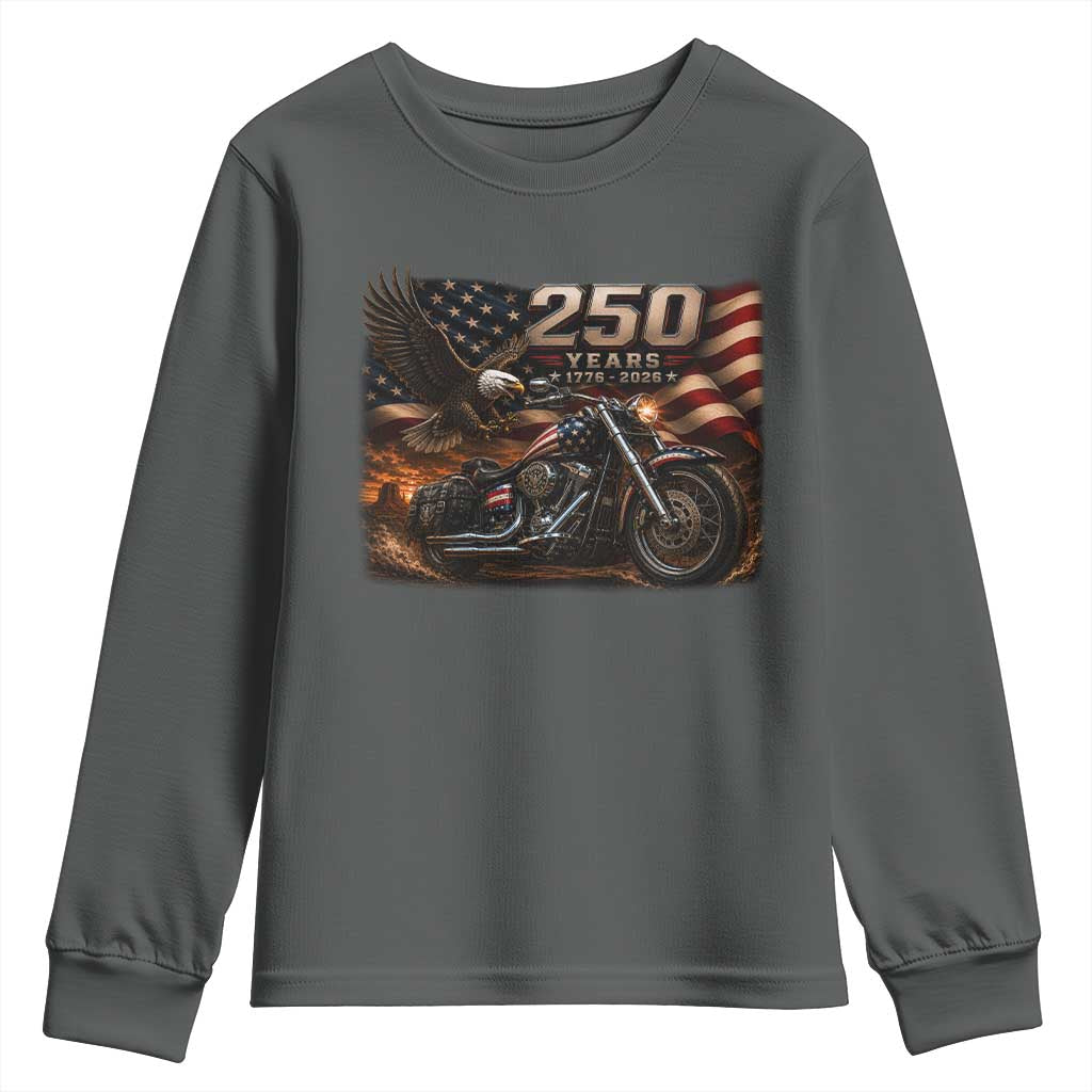 Retro Biker USA 250th Anniversary Youth Sweatshirt American Flag Motorcycle Eagle Independence Day