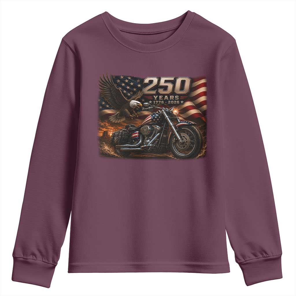Retro Biker USA 250th Anniversary Youth Sweatshirt American Flag Motorcycle Eagle Independence Day