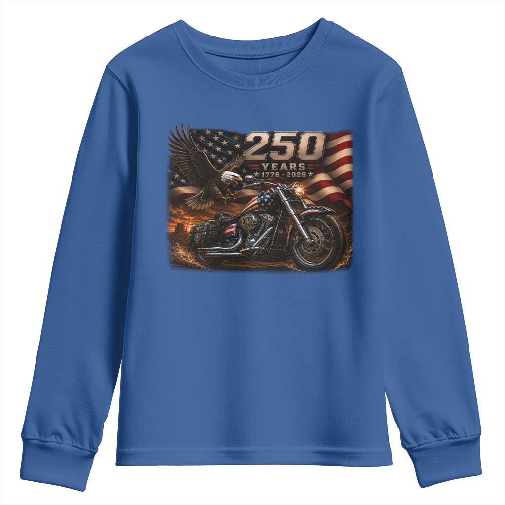 Retro Biker USA 250th Anniversary Youth Sweatshirt American Flag Motorcycle Eagle Independence Day