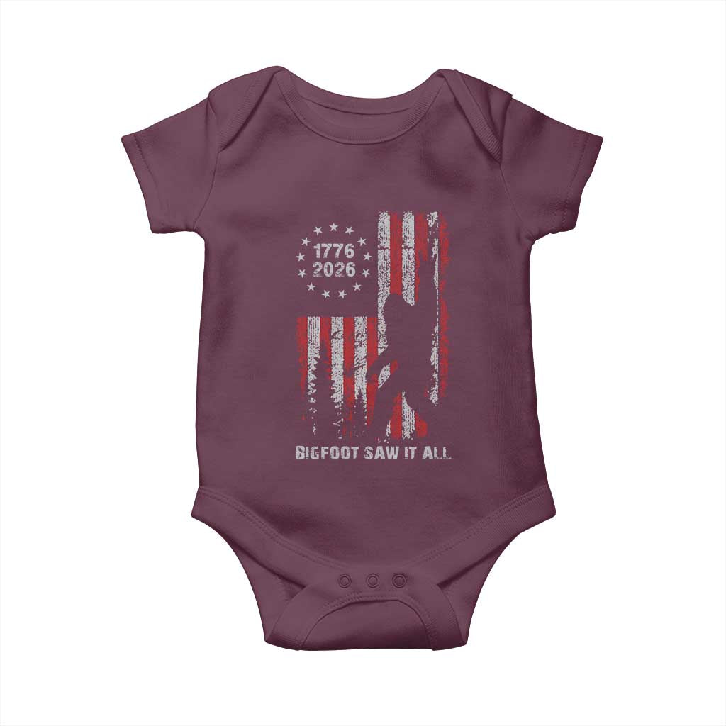 Bigfoot Sasquatch USA 250th Anniversary Baby Onesie Retro Bigfoot Saw It All 250 Years 1776 2026 4th of July