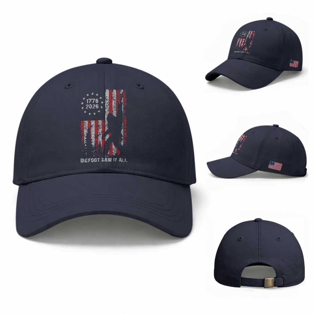 Bigfoot Sasquatch USA 250th Anniversary Baseball Cap Retro Bigfoot Saw It All 250 Years 1776 2026 4th of July