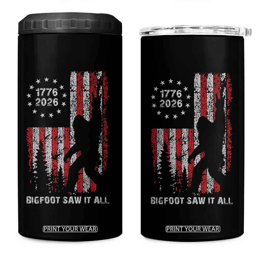 Bigfoot Sasquatch USA 250th Anniversary 4 in 1 Can Cooler Tumbler Retro Bigfoot Saw It All 250 Years 1776 2026 4th of July