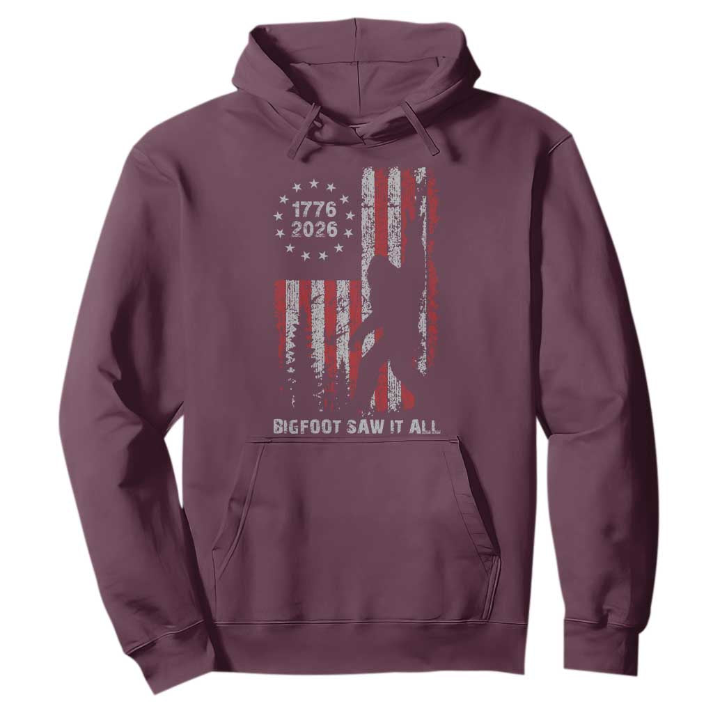 Bigfoot Sasquatch USA 250th Anniversary Hoodie Retro Bigfoot Saw It All 250 Years 1776 2026 4th of July