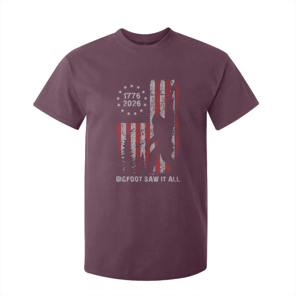 Bigfoot Sasquatch USA 250th Anniversary T Shirt For Kid Retro Bigfoot Saw It All 250 Years 1776 2026 4th of July