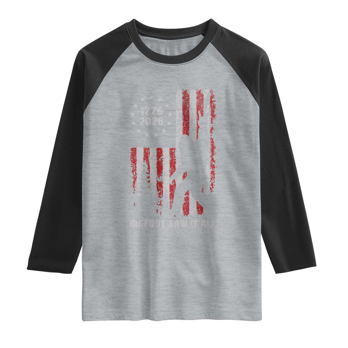 Bigfoot Sasquatch USA 250th Anniversary Raglan Shirt Retro Bigfoot Saw It All 250 Years 1776 2026 4th of July