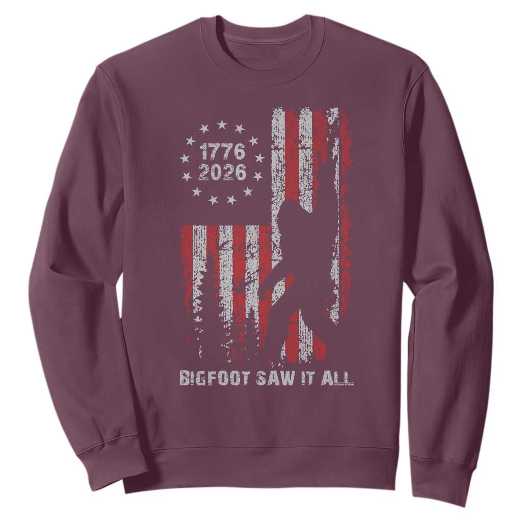 Bigfoot Sasquatch USA 250th Anniversary Sweatshirt Retro Bigfoot Saw It All 250 Years 1776 2026 4th of July