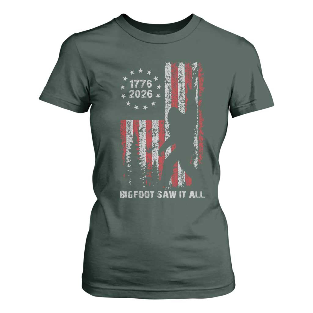 Bigfoot Sasquatch USA 250th Anniversary T Shirt For Women Retro Bigfoot Saw It All 250 Years 1776 2026 4th of July