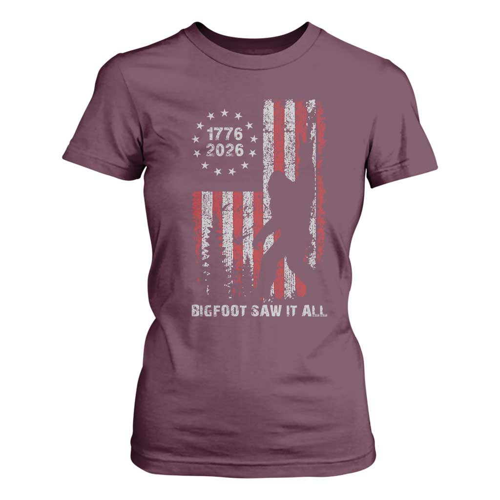 Bigfoot Sasquatch USA 250th Anniversary T Shirt For Women Retro Bigfoot Saw It All 250 Years 1776 2026 4th of July