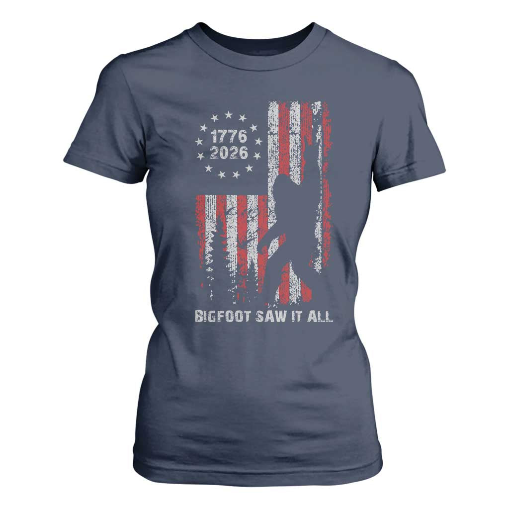 Bigfoot Sasquatch USA 250th Anniversary T Shirt For Women Retro Bigfoot Saw It All 250 Years 1776 2026 4th of July
