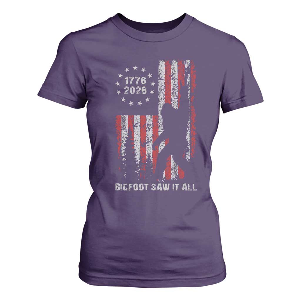 Bigfoot Sasquatch USA 250th Anniversary T Shirt For Women Retro Bigfoot Saw It All 250 Years 1776 2026 4th of July