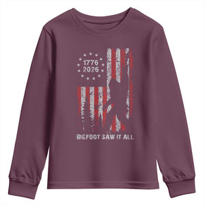 Bigfoot Sasquatch USA 250th Anniversary Youth Sweatshirt Retro Bigfoot Saw It All 250 Years 1776 2026 4th of July