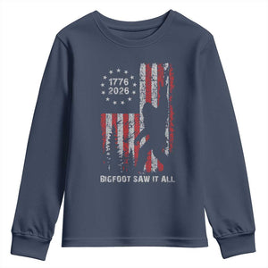 Bigfoot Sasquatch USA 250th Anniversary Youth Sweatshirt Retro Bigfoot Saw It All 250 Years 1776 2026 4th of July