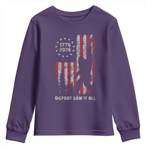 Bigfoot Sasquatch USA 250th Anniversary Youth Sweatshirt Retro Bigfoot Saw It All 250 Years 1776 2026 4th of July
