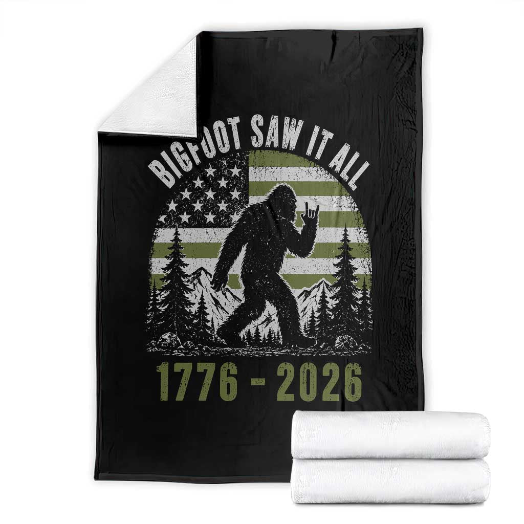 Retro Bigfoot Saw It All USA 250th Anniversary Throw Blanket 250 Years 1776 2026 4th of July Sasquatch Flag