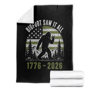 Retro Bigfoot Saw It All USA 250th Anniversary Throw Blanket 250 Years 1776 2026 4th of July Sasquatch Flag