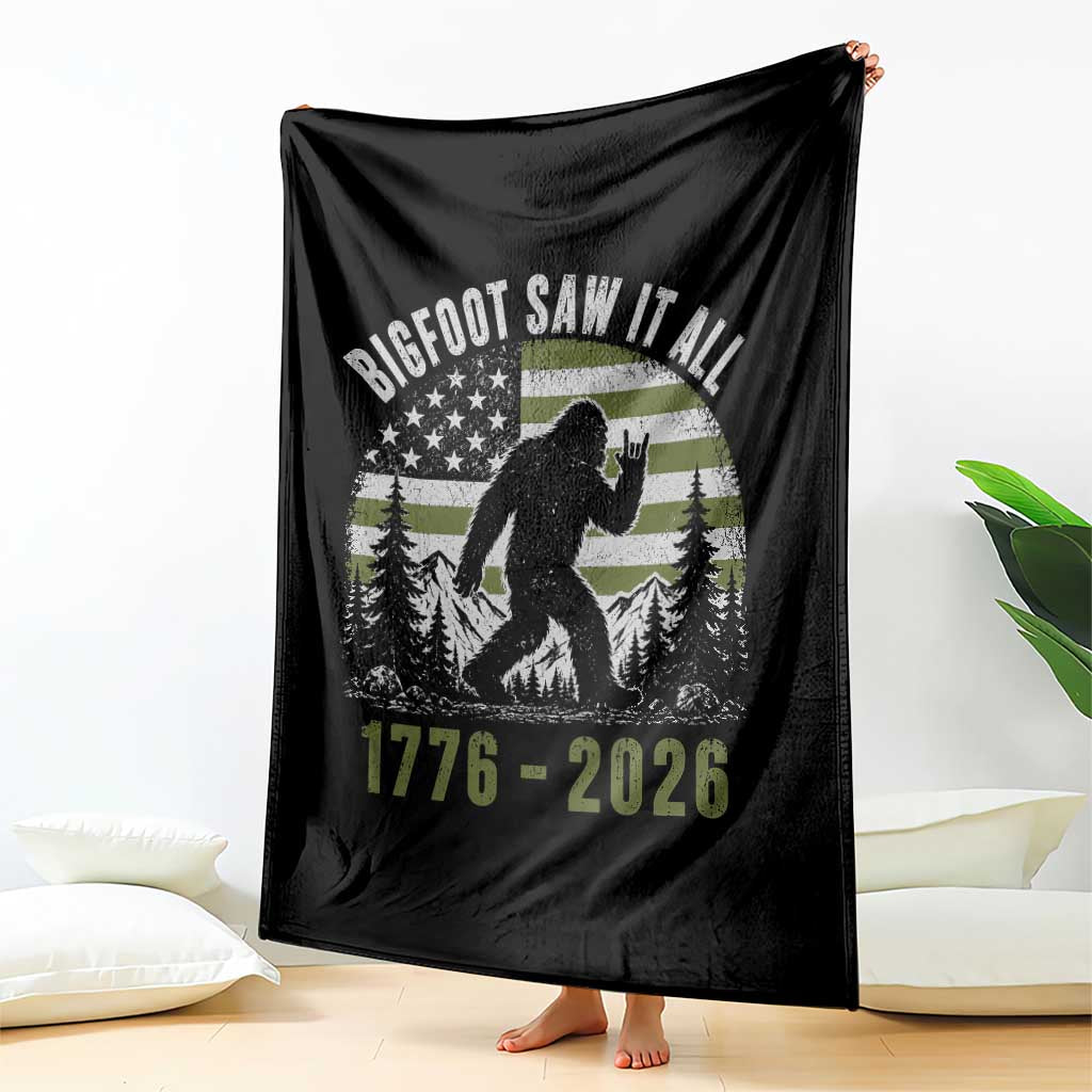 Retro Bigfoot Saw It All USA 250th Anniversary Throw Blanket 250 Years 1776 2026 4th of July Sasquatch Flag