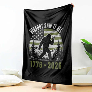Retro Bigfoot Saw It All USA 250th Anniversary Throw Blanket 250 Years 1776 2026 4th of July Sasquatch Flag