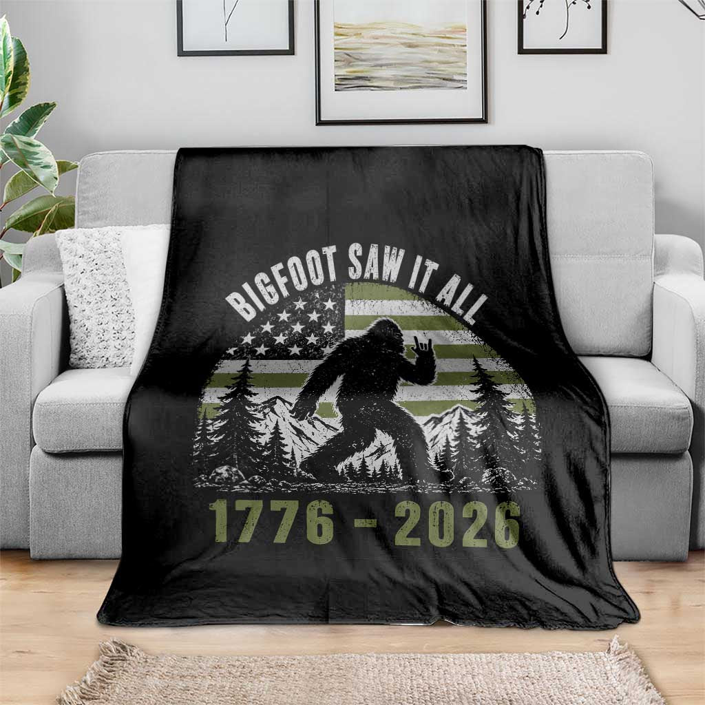 Retro Bigfoot Saw It All USA 250th Anniversary Throw Blanket 250 Years 1776 2026 4th of July Sasquatch Flag