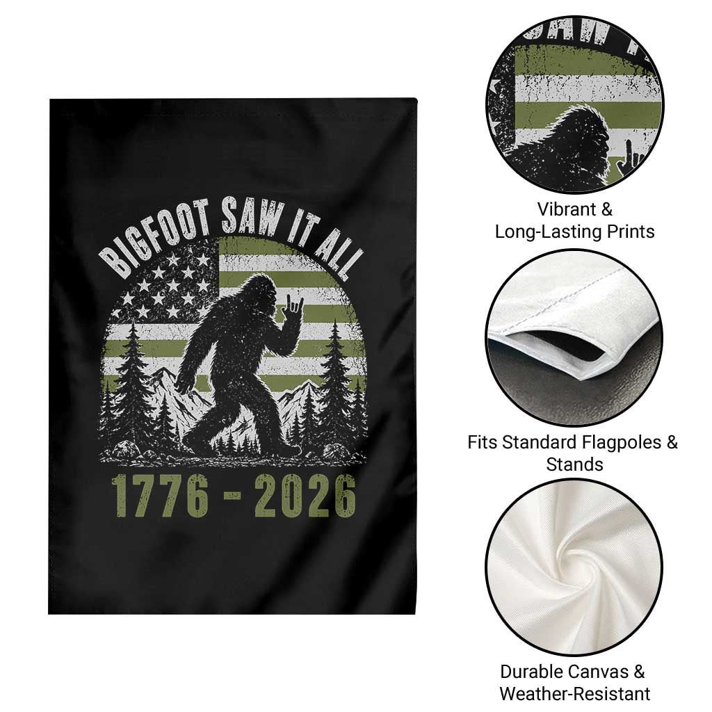 Retro Bigfoot Saw It All USA 250th Anniversary Garden Flag 250 Years 1776 2026 4th of July Sasquatch Flag