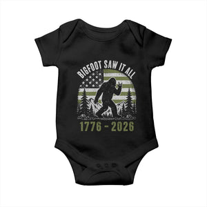 Retro Bigfoot Saw It All USA 250th Anniversary Baby Onesie 250 Years 1776 2026 4th of July Sasquatch Flag