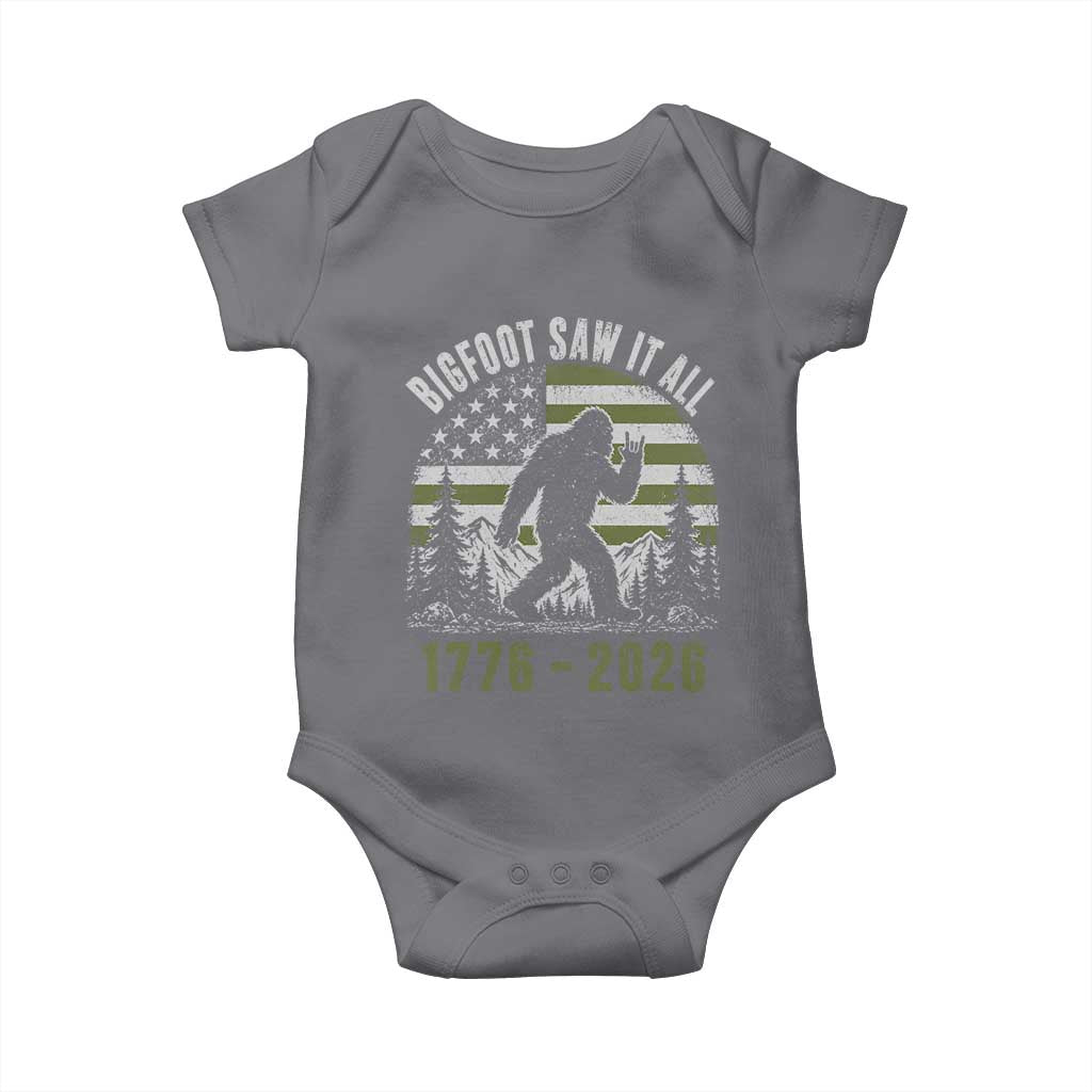 Retro Bigfoot Saw It All USA 250th Anniversary Baby Onesie 250 Years 1776 2026 4th of July Sasquatch Flag