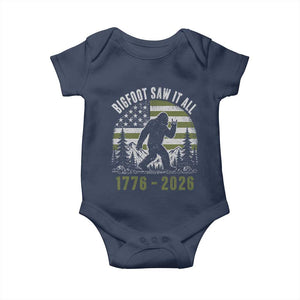 Retro Bigfoot Saw It All USA 250th Anniversary Baby Onesie 250 Years 1776 2026 4th of July Sasquatch Flag