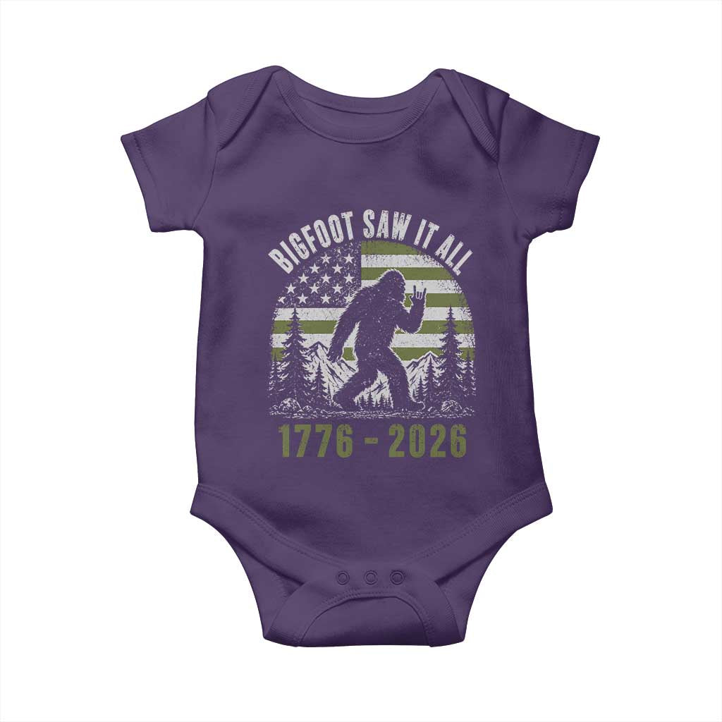Retro Bigfoot Saw It All USA 250th Anniversary Baby Onesie 250 Years 1776 2026 4th of July Sasquatch Flag