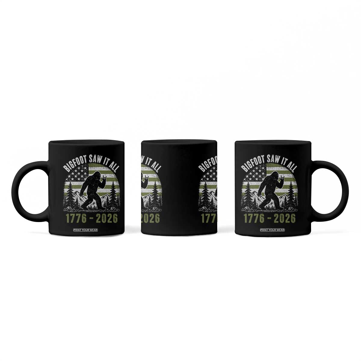 Retro Bigfoot Saw It All USA 250th Anniversary Coffee Mug 250 Years 1776 2026 4th of July Sasquatch Flag