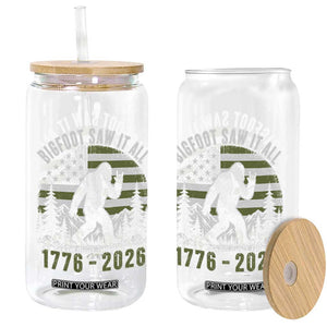 Retro Bigfoot Saw It All USA 250th Anniversary Glass Can 250 Years 1776 2026 4th of July Sasquatch Flag