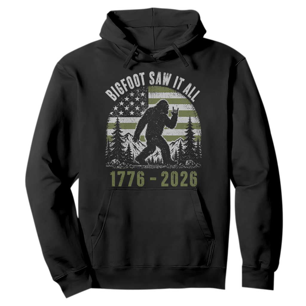 Retro Bigfoot Saw It All USA 250th Anniversary Hoodie 250 Years 1776 2026 4th of July Sasquatch Flag