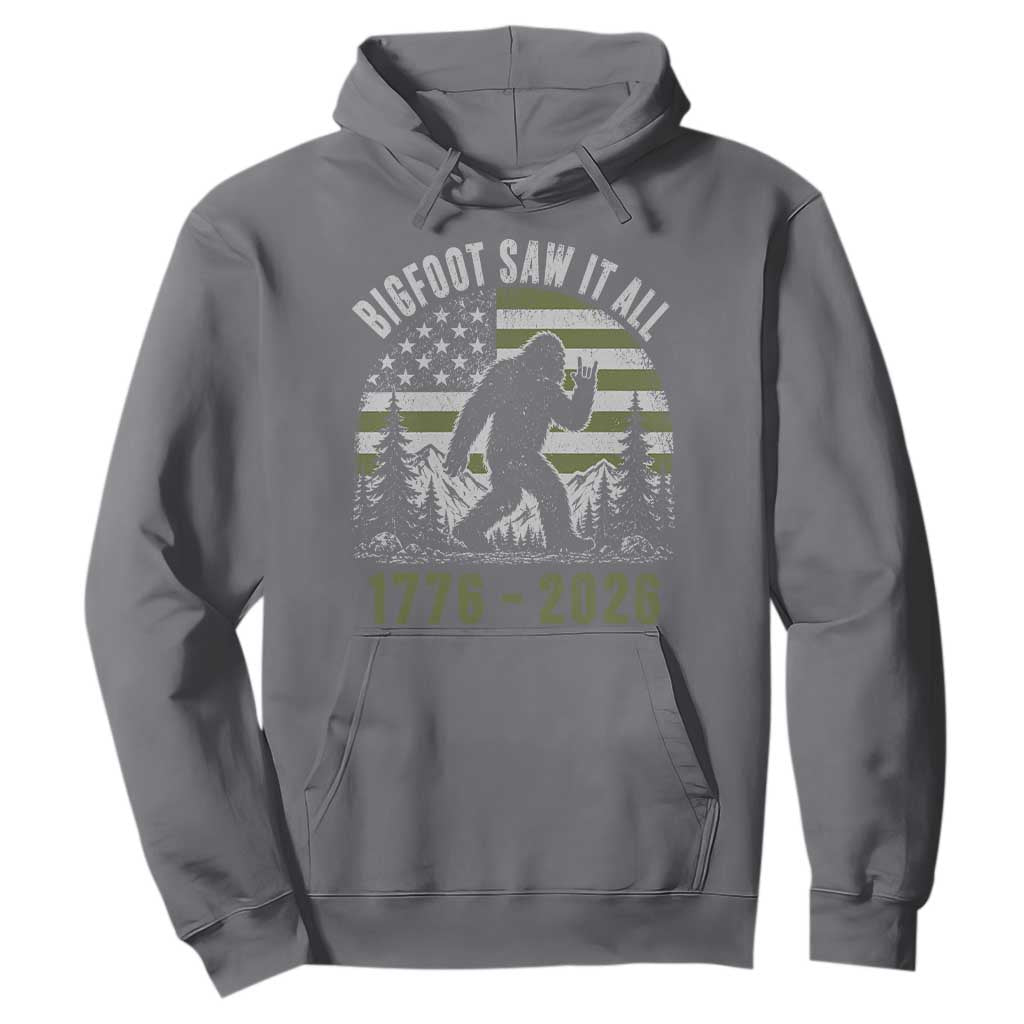 Retro Bigfoot Saw It All USA 250th Anniversary Hoodie 250 Years 1776 2026 4th of July Sasquatch Flag