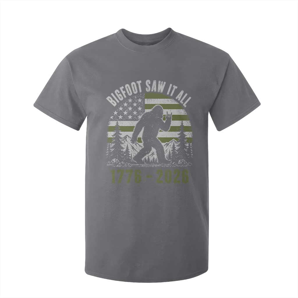 Retro Bigfoot Saw It All USA 250th Anniversary T Shirt For Kid 250 Years 1776 2026 4th of July Sasquatch Flag