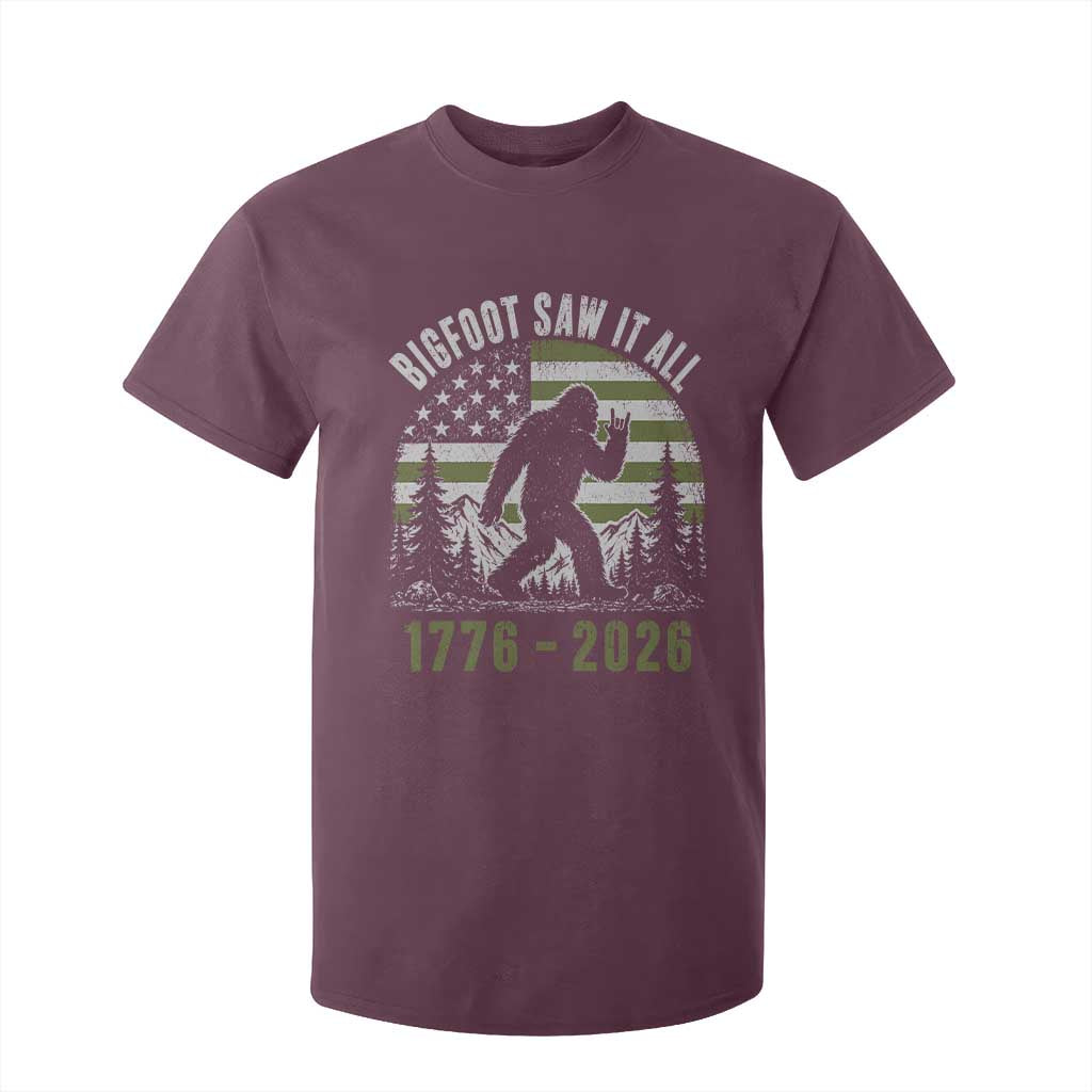 Retro Bigfoot Saw It All USA 250th Anniversary T Shirt For Kid 250 Years 1776 2026 4th of July Sasquatch Flag