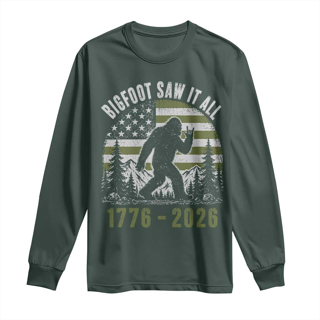 Retro Bigfoot Saw It All USA 250th Anniversary Long Sleeve Shirt 250 Years 1776 2026 4th of July Sasquatch Flag