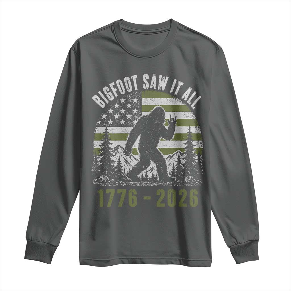 Retro Bigfoot Saw It All USA 250th Anniversary Long Sleeve Shirt 250 Years 1776 2026 4th of July Sasquatch Flag