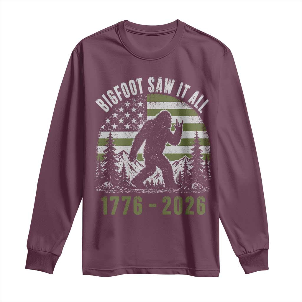 Retro Bigfoot Saw It All USA 250th Anniversary Long Sleeve Shirt 250 Years 1776 2026 4th of July Sasquatch Flag