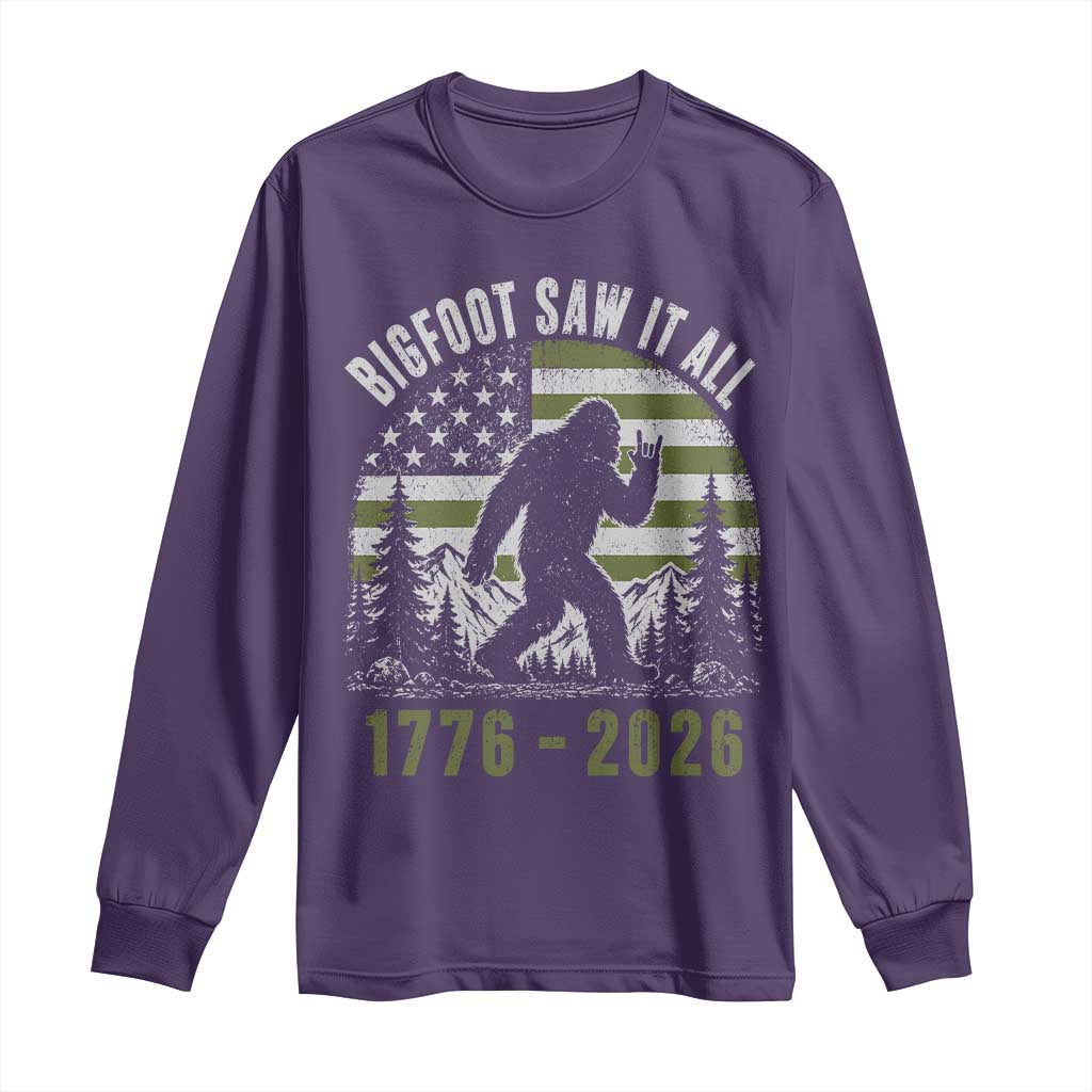 Retro Bigfoot Saw It All USA 250th Anniversary Long Sleeve Shirt 250 Years 1776 2026 4th of July Sasquatch Flag