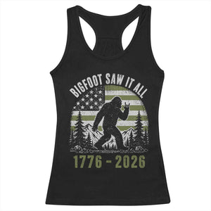 Retro Bigfoot Saw It All USA 250th Anniversary Racerback Tank Top 250 Years 1776 2026 4th of July Sasquatch Flag