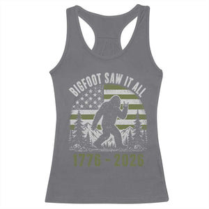 Retro Bigfoot Saw It All USA 250th Anniversary Racerback Tank Top 250 Years 1776 2026 4th of July Sasquatch Flag