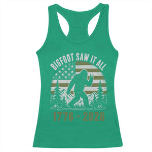 Retro Bigfoot Saw It All USA 250th Anniversary Racerback Tank Top 250 Years 1776 2026 4th of July Sasquatch Flag
